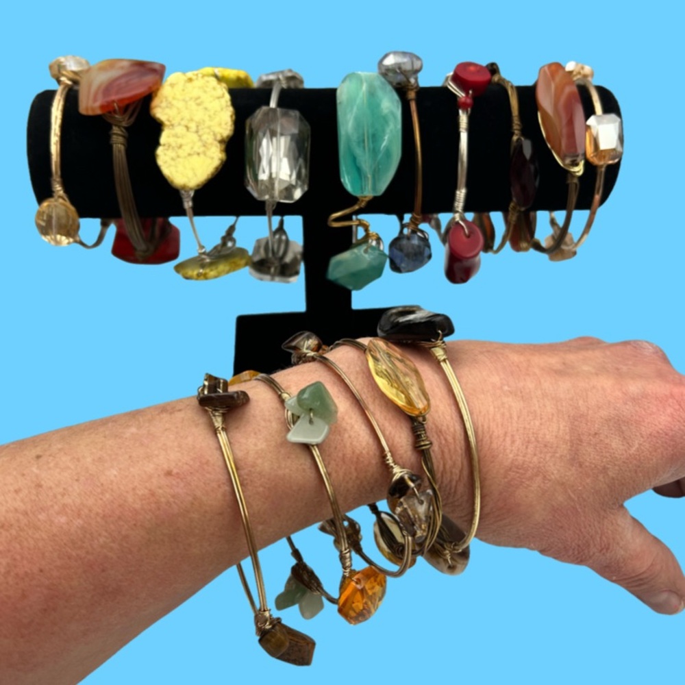 Wire Wrapped Gemstone Bangle Bracelet Stack Boho … - image 7